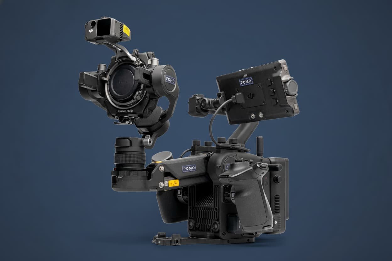 DJI Ronin 4D cinema camera rig with 4-axis stabilization in a film production environment
