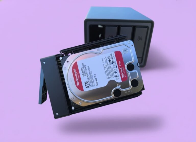 UGREEN DXP 4800 Plus NAS with drive bays open on a desk