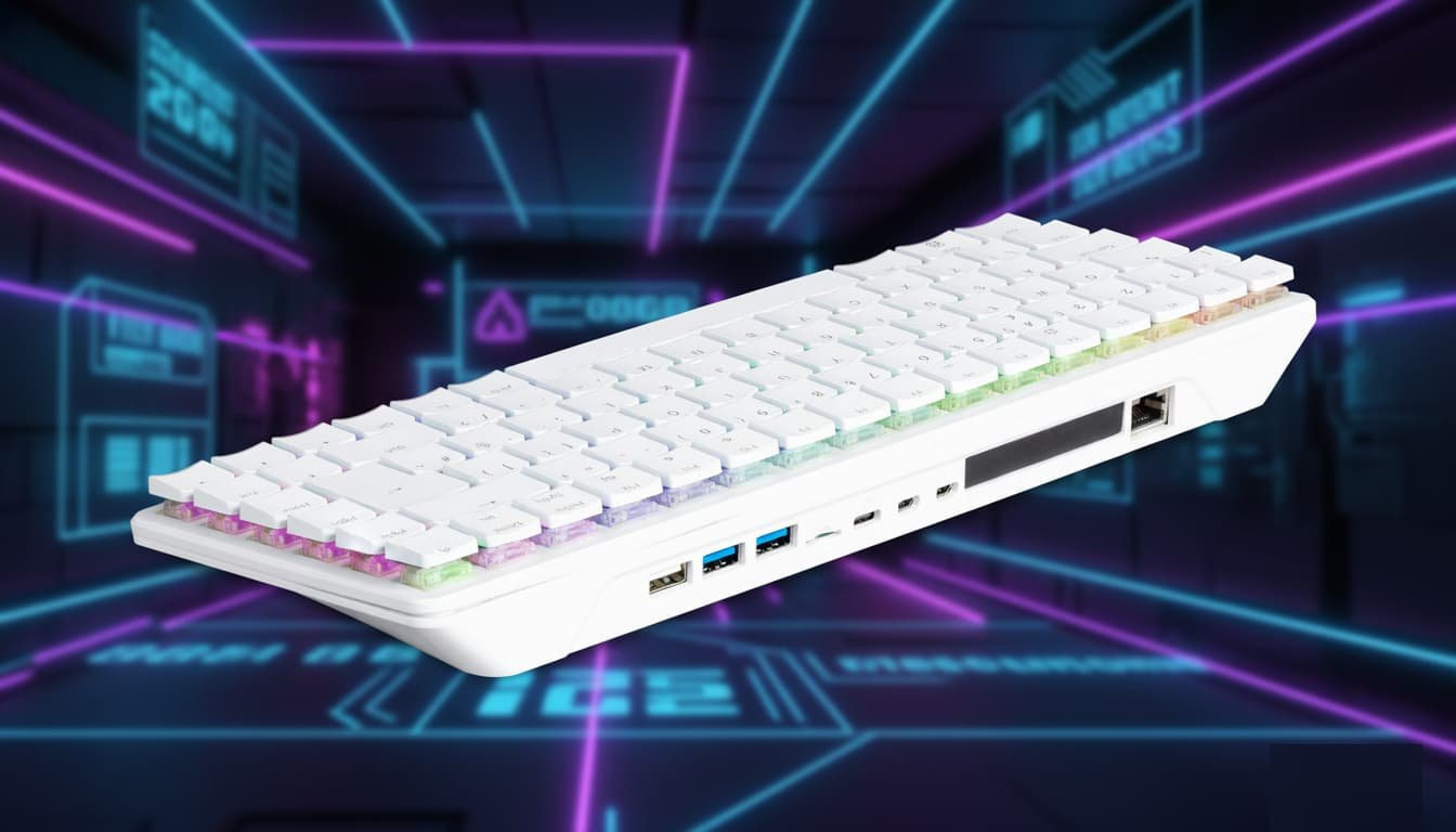 Raspberry Pi 500 Plus with mechanical keys, per-key RGB lighting, and integrated M.2 SSD storage.