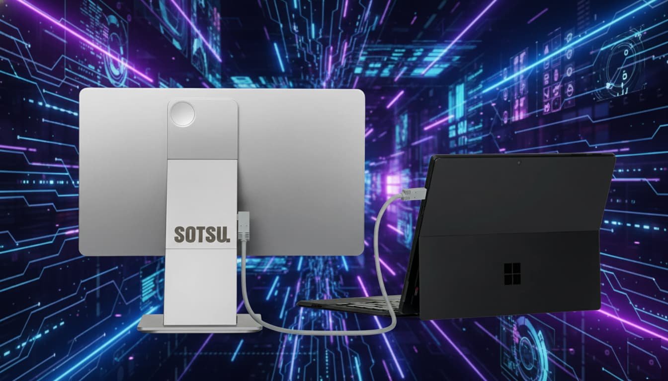 Ultra-thin 16-inch modular portable monitor with magnetic stand, flexible rotation, and USB-C single-cable connectivity.