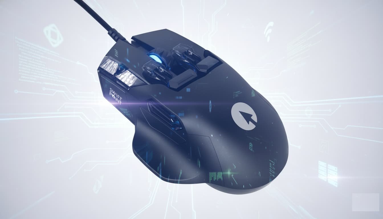 Advanced wired gaming mouse with pressure-sensitive buttons, tilt and gyro input, joystick attachment, OLED display, and deep software customization for gaming and productivity power users.